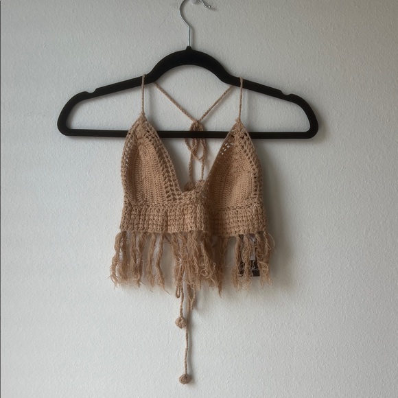 Nasty Gal Tops - Nasty Gal Tan Crochet Fringe Bralette